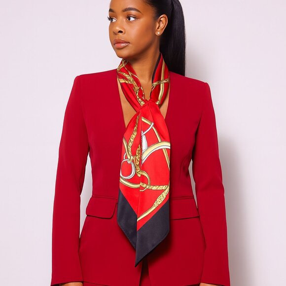 Red Chain-Print Boho Square Scarf – 35.4” Polyester Decorative Wrap - Picture 1 of 6